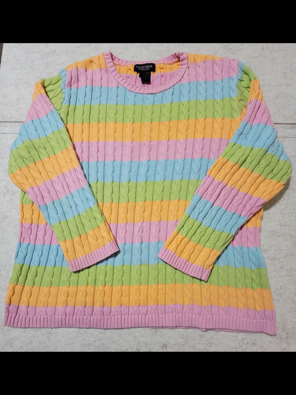 VTG Collectibles Parkhurst Pastel Rainbow Cable Knit Crewneck Sweater Women's XL